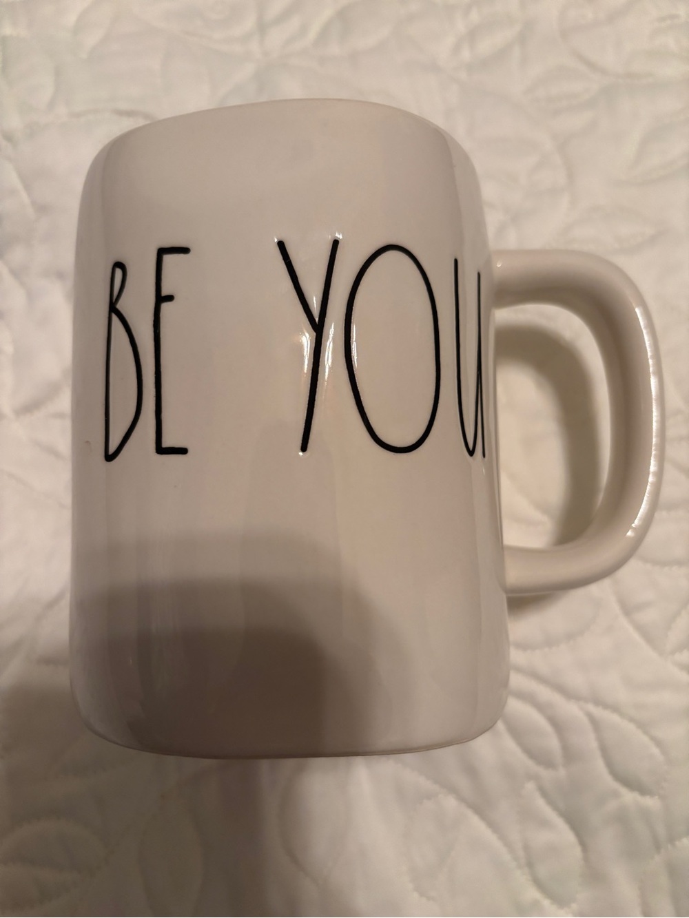 Rae Dunn White Mug with Black "BE YOU" Lettering
